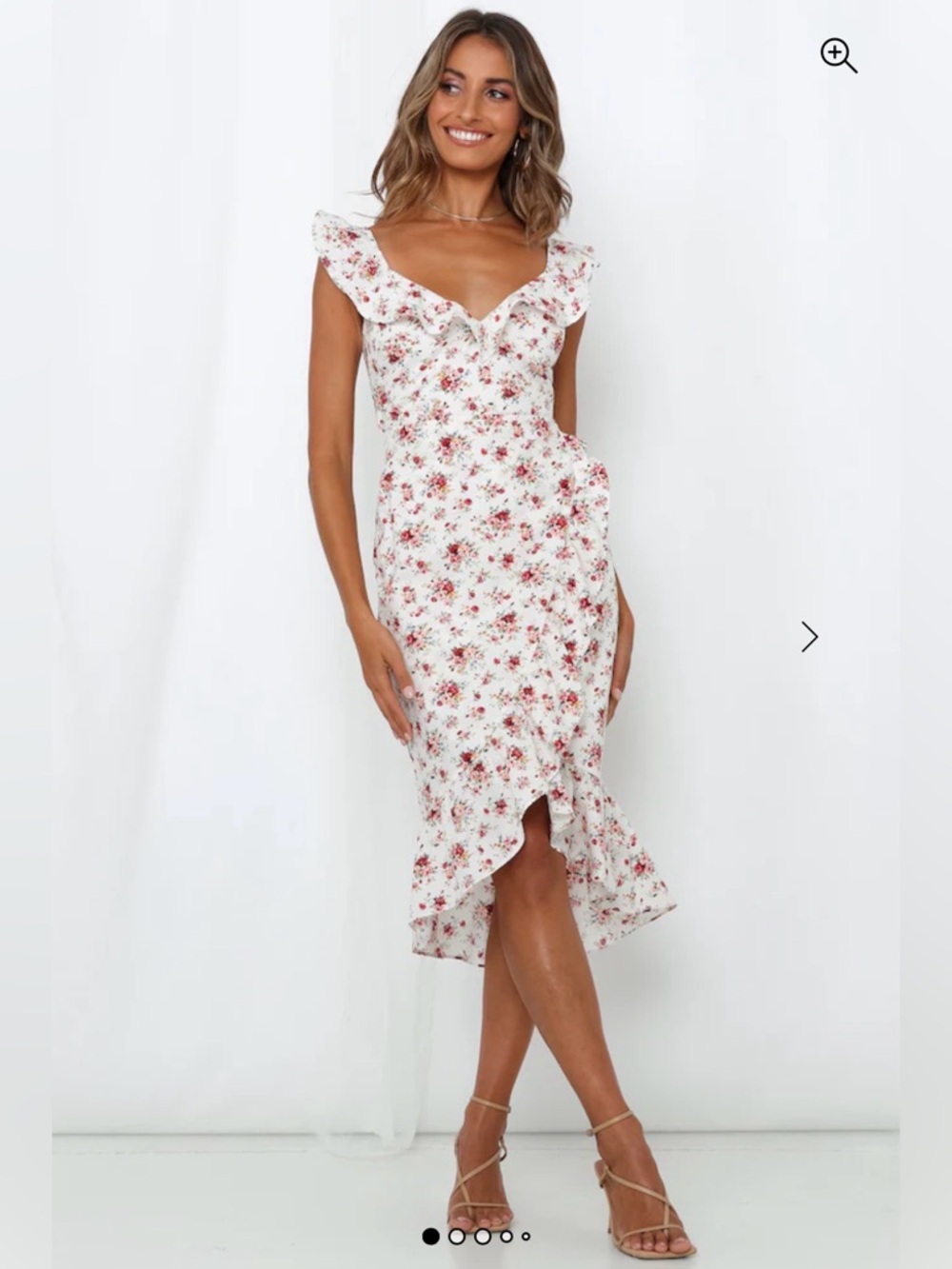 Hello Molly White Floral Ruffle Open Back Midi Dress NWT Size M